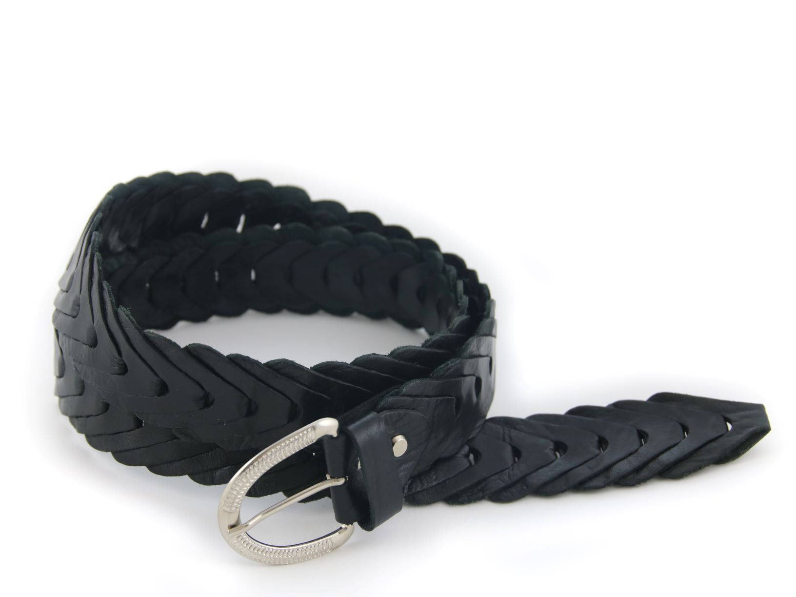 Black leather belt with silver buckle - tfa