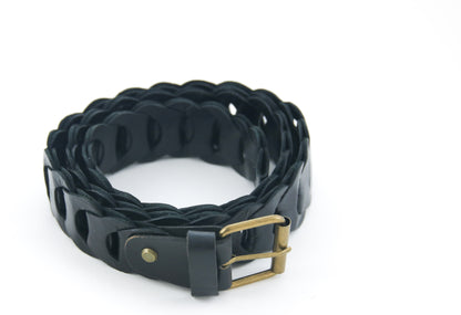 A black leather chain link belt from the tfa colllection