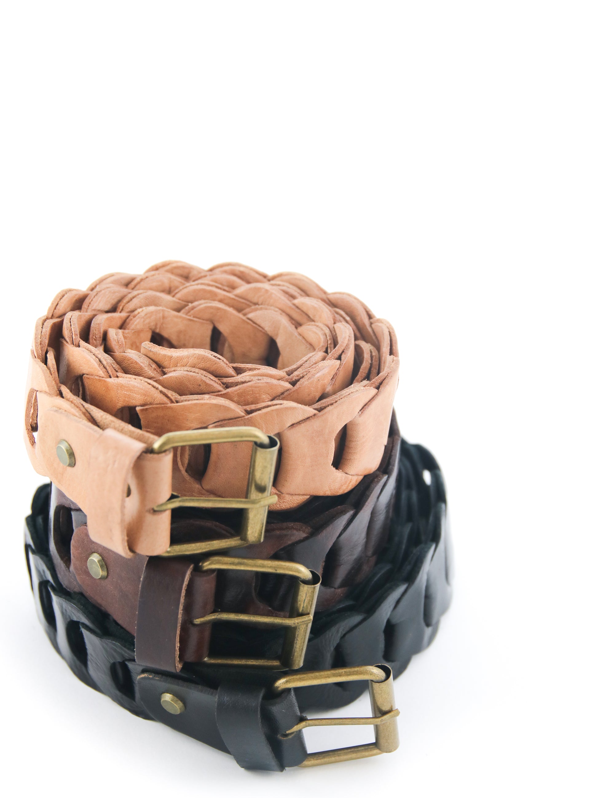 A collection of tfa leather chain link belts