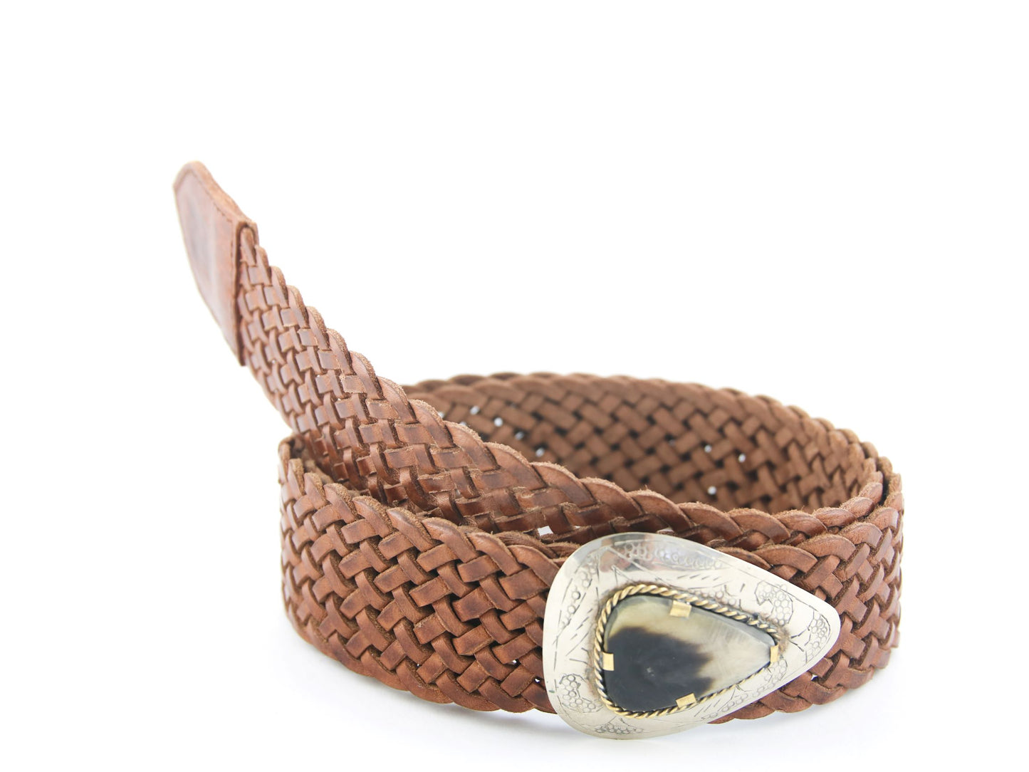 Narrow woven belt with teardrop buckle - tfa