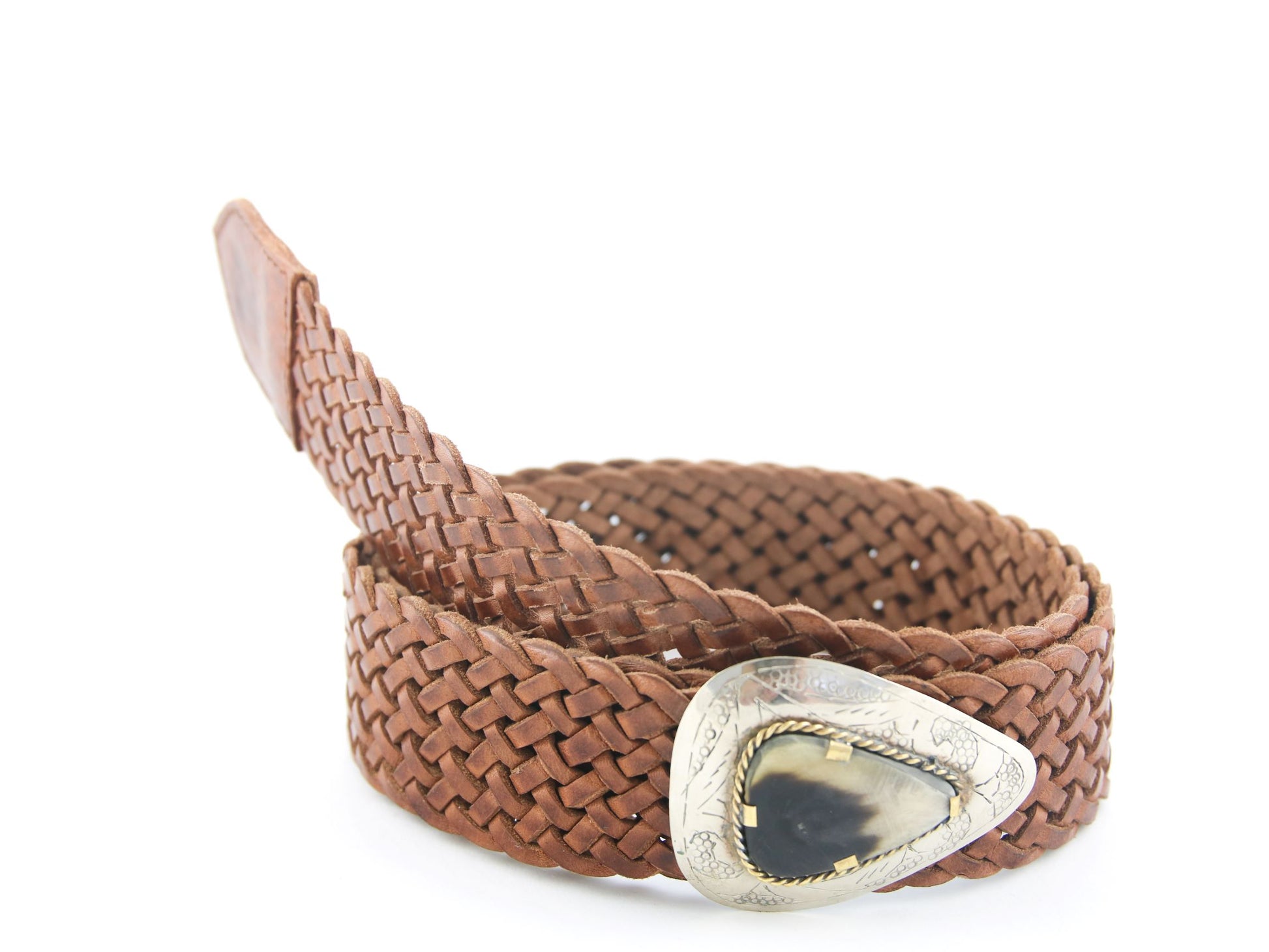 Narrow woven belt with teardrop buckle - tfa