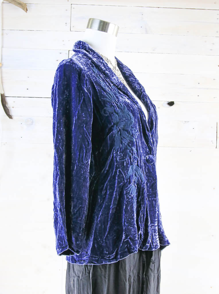 Bree Long Silk Velvet Embroidered Jacket