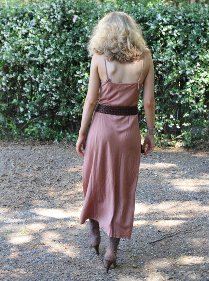 Back view of peach silk slip