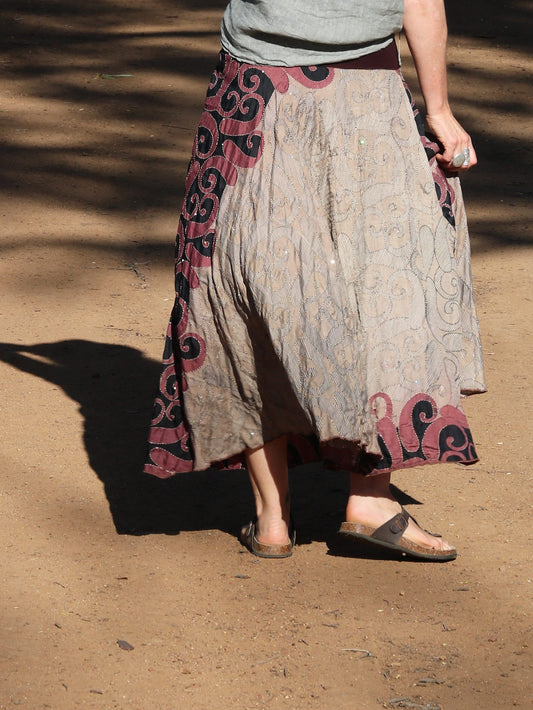Back view of silk sari skirt