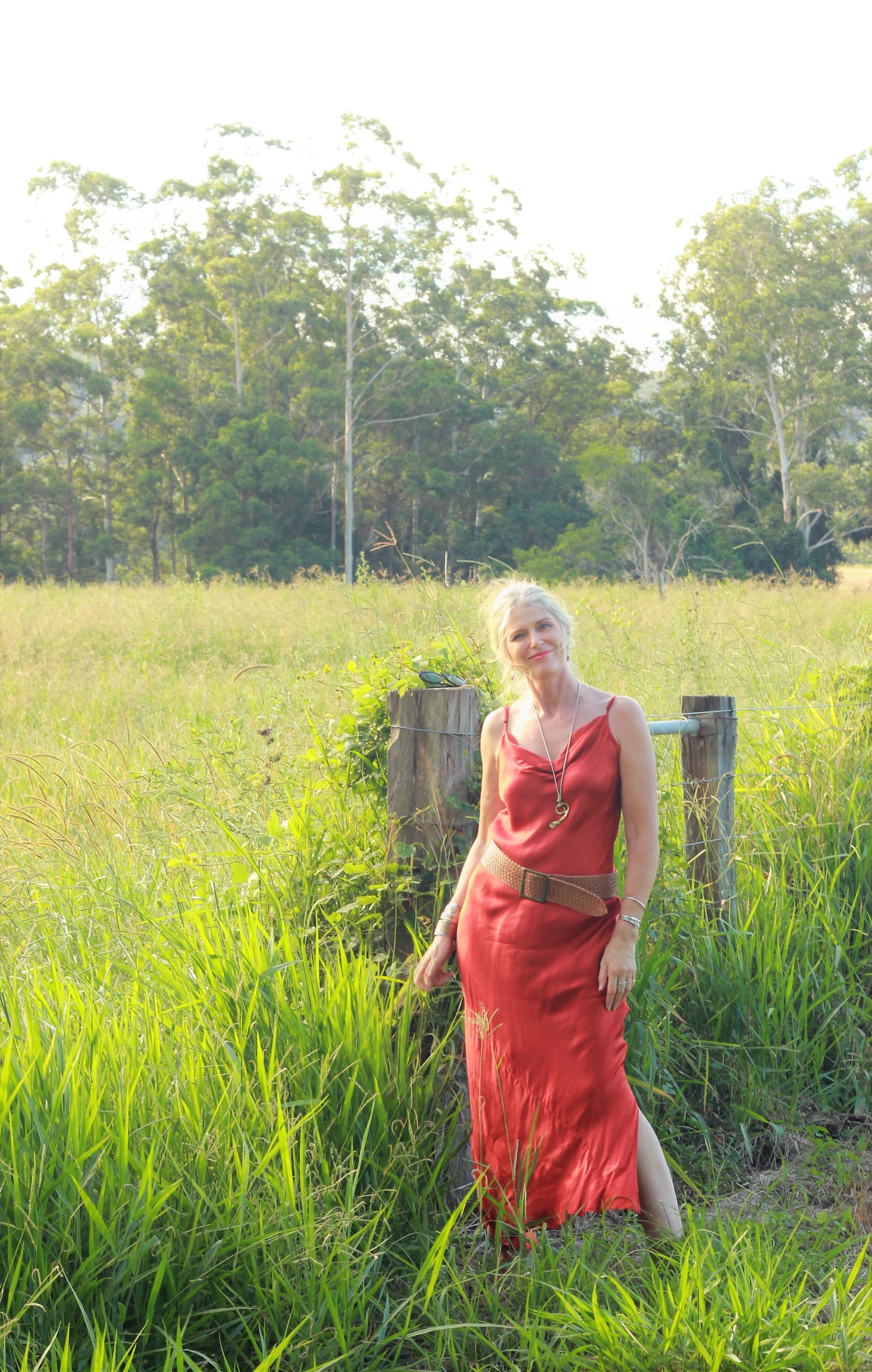Woman wearing a wide leather belt