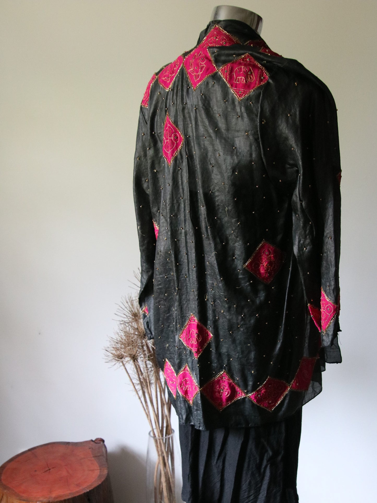 Bollywood Silk Sari Jacket Black and Hot Pink