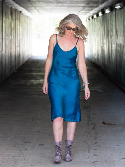 Marilyn Silk Satin Mid Slip Turquoise