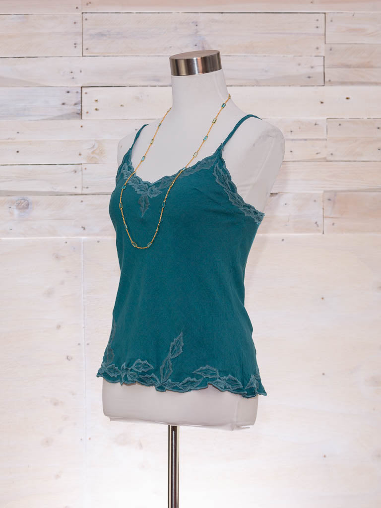 Linen Cami Embroiderd Turquoise