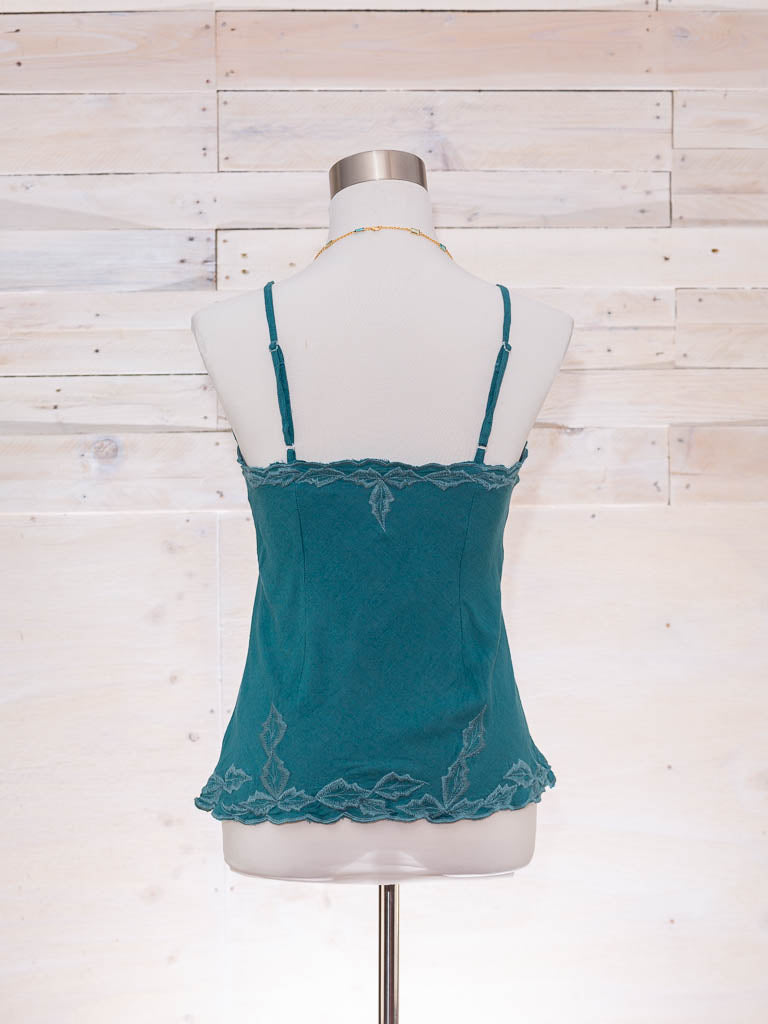 Linen Cami Embroiderd Turquoise