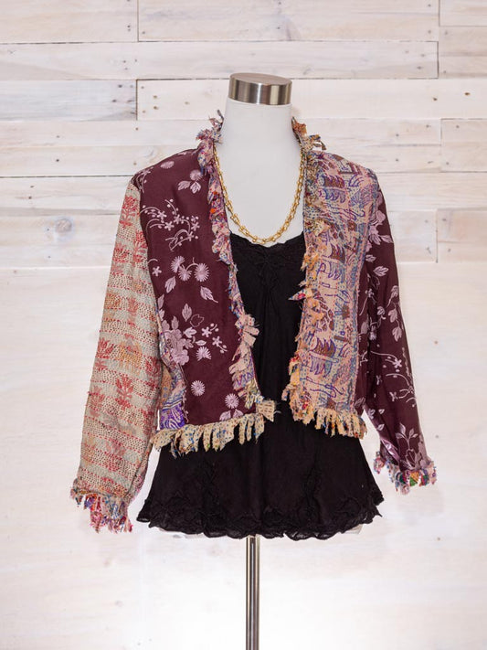 Posh & Patch Silk Collage Jacket Plum-Choc Size 14