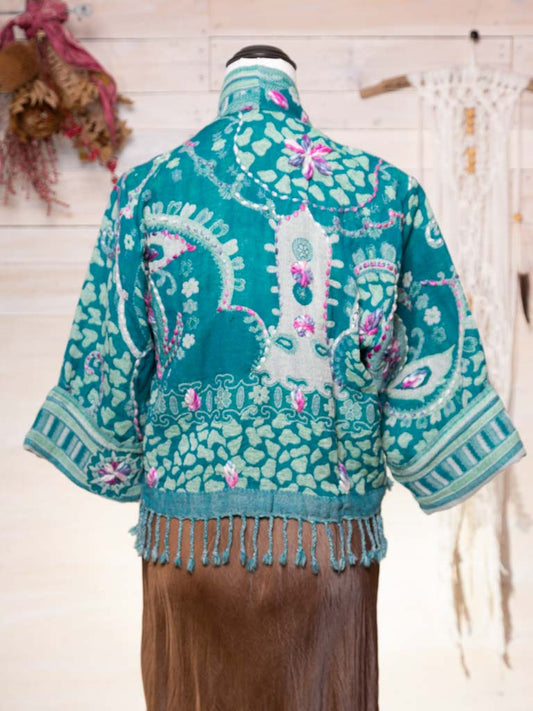 Kashmiri soft fringed wool jacket. Peacock Pride Size 12