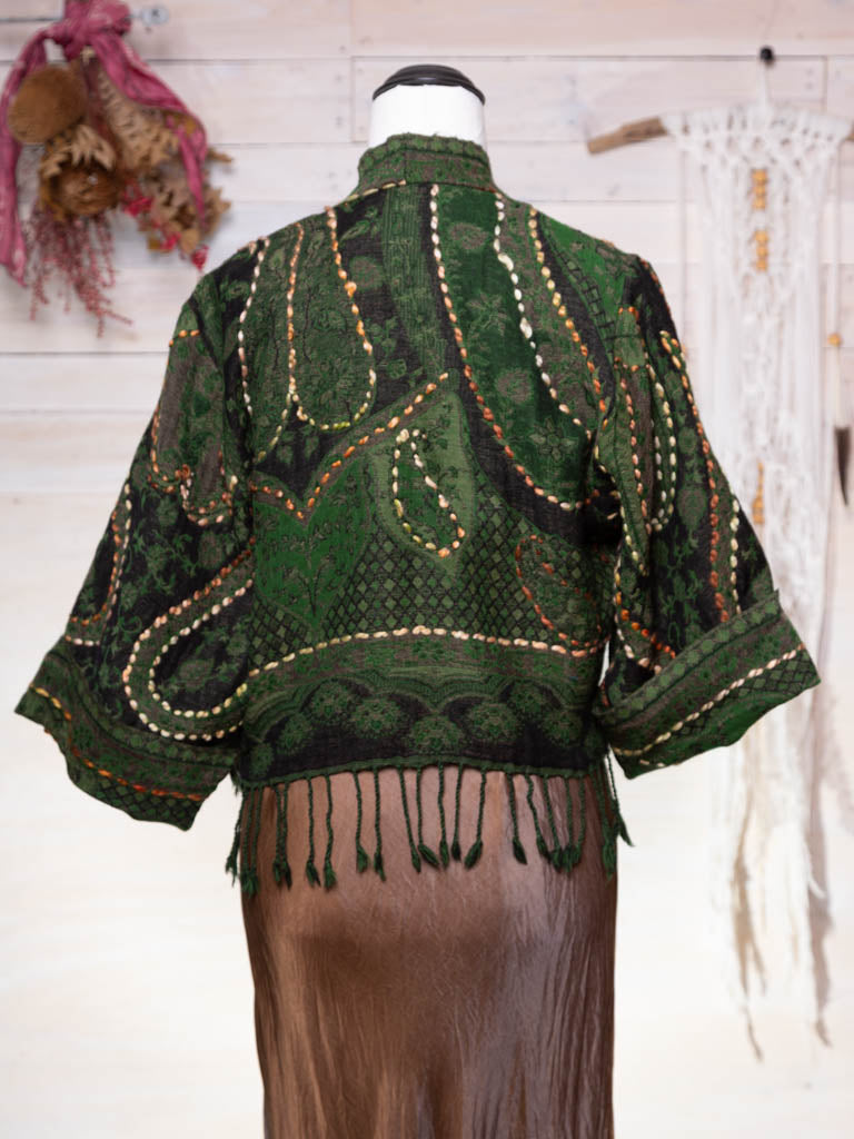 Kashmiri soft fringed wool jacket. Deep Green. Size 10