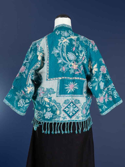 Kashmiri soft fringed wool jacket. Teal Meadow  Size 10