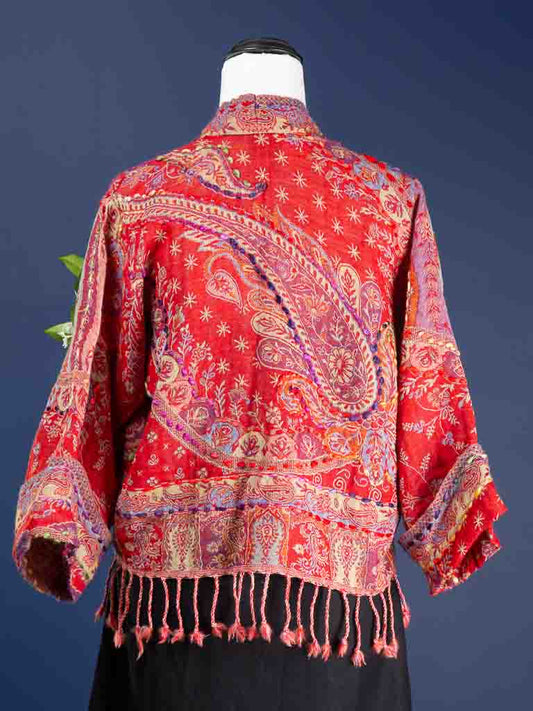 Kashmiri soft fringed wool jacket. Burning Red Size 12