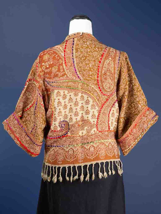 Kashmiri soft fringed wool jacket. Golden Kairi Size 14
