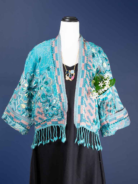 Kashmiri soft fringed wool jacket. Hydrangea Nursery Size 12