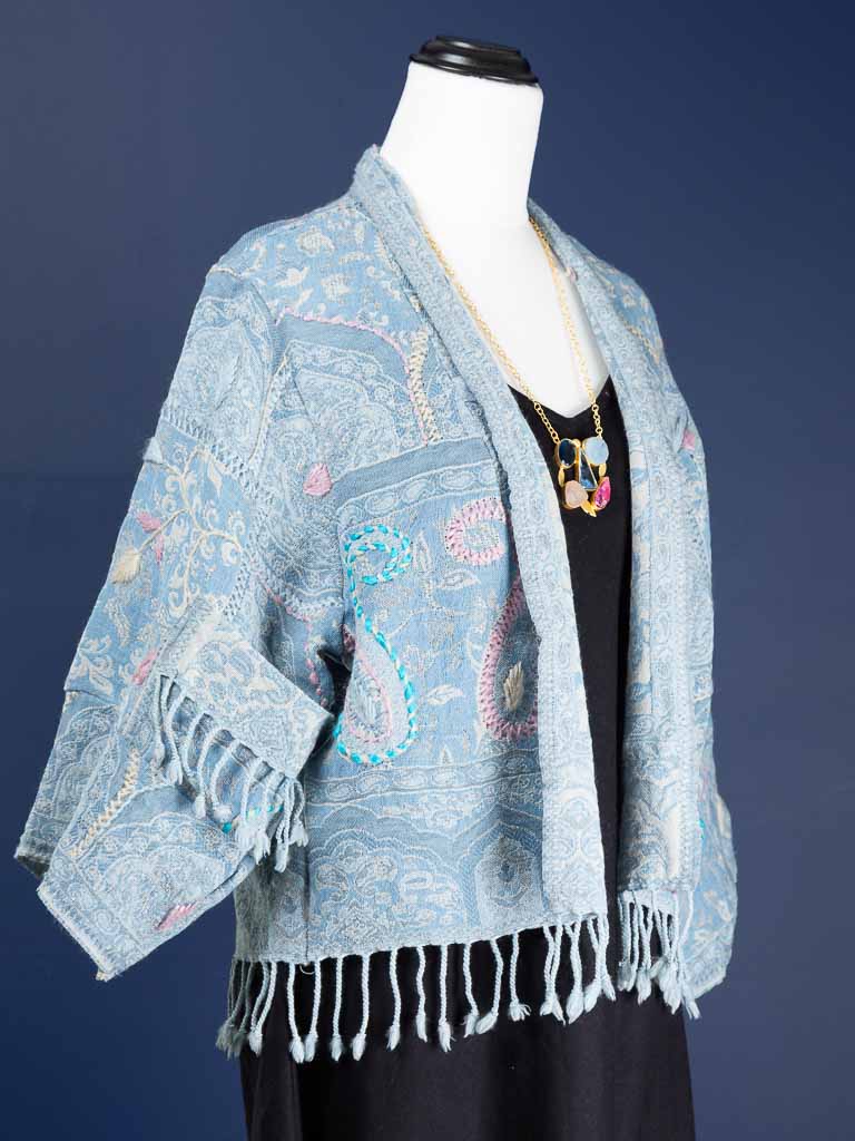 Kashmiri soft fringed wool jacket. Pastel Romance Size 14