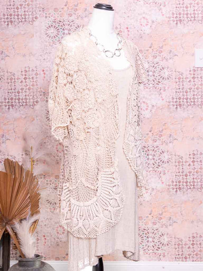 Long lace doiley jacket in cream