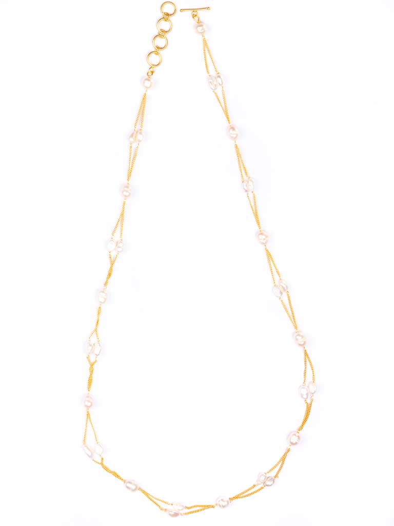 Gold Luxe Pearl Necklace - Diamond Strand
