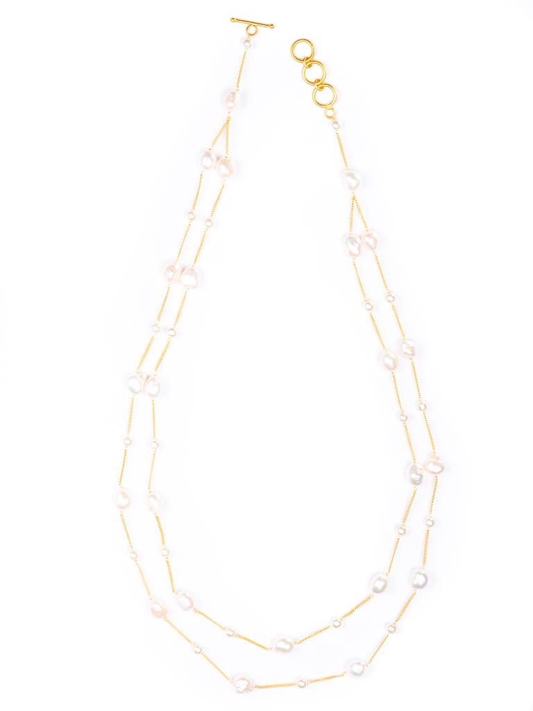 Gold Luxe Pearl Necklace - Double Strand