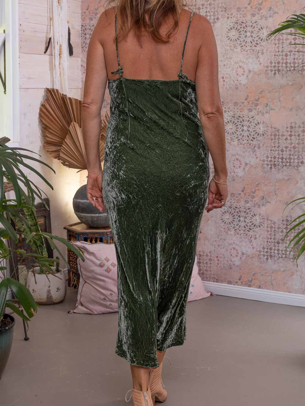 Silk Velvet Slip Maxi Olive