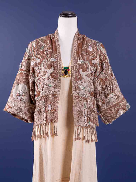 Kashmiri soft fringed wool jacket. Choc Mint. Size 10
