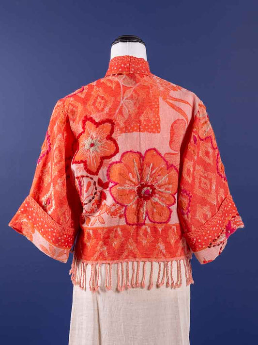Kashmiri soft fringed wool jacket. Pomme d'orenge. Size 12