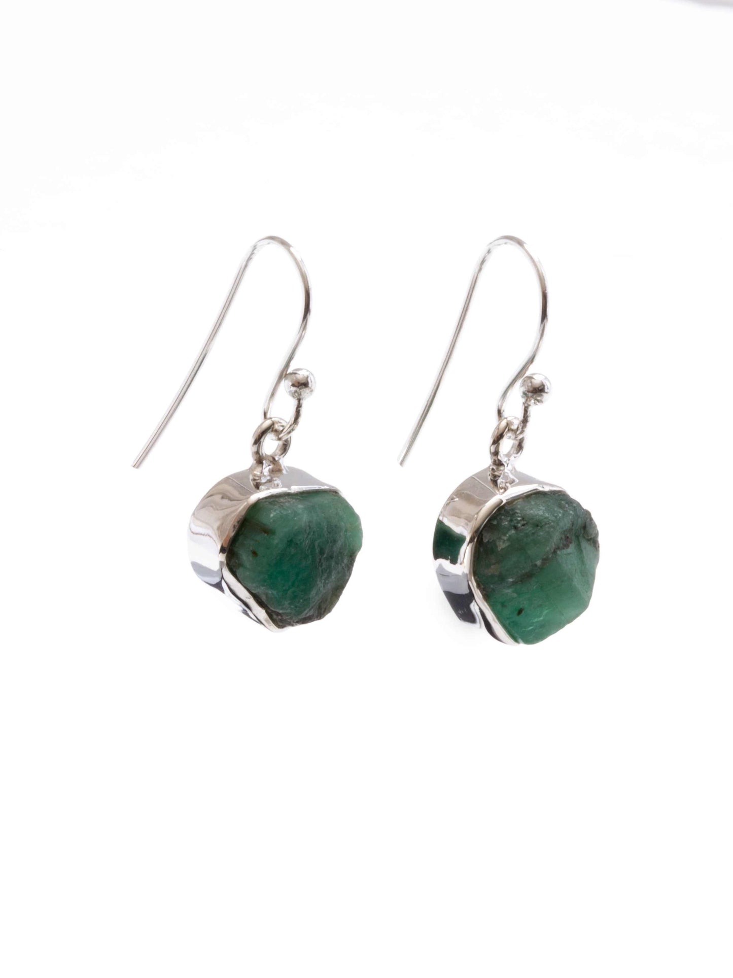 Silver Earring with Raw Emerald