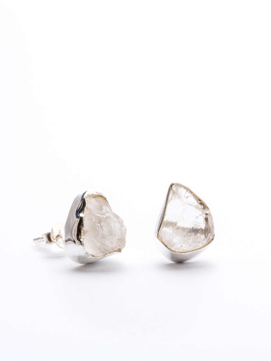 Silver Stud Earring with Clear Quartz
