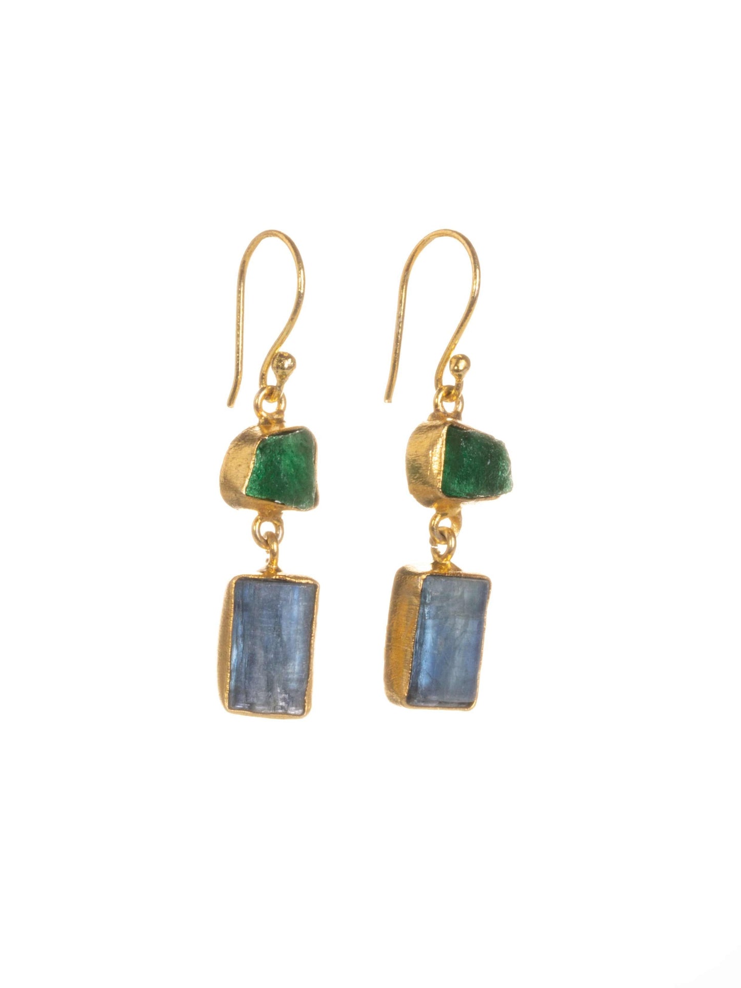 Gold Luxe earrings - aventurine and blue kyanite double drop earrings.