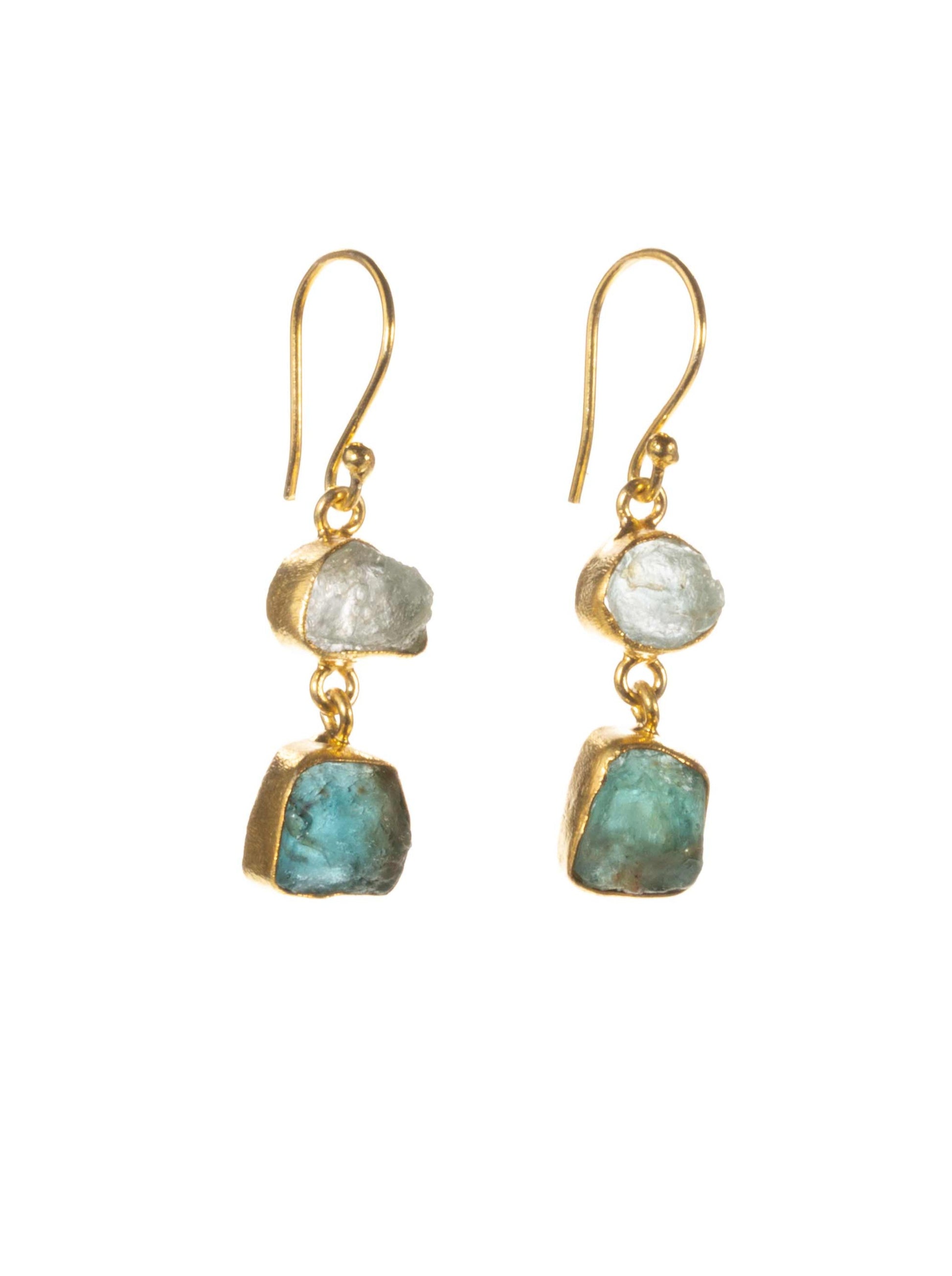 Gold Luxe earrings - aqua marine and sky apatite double drop dangles