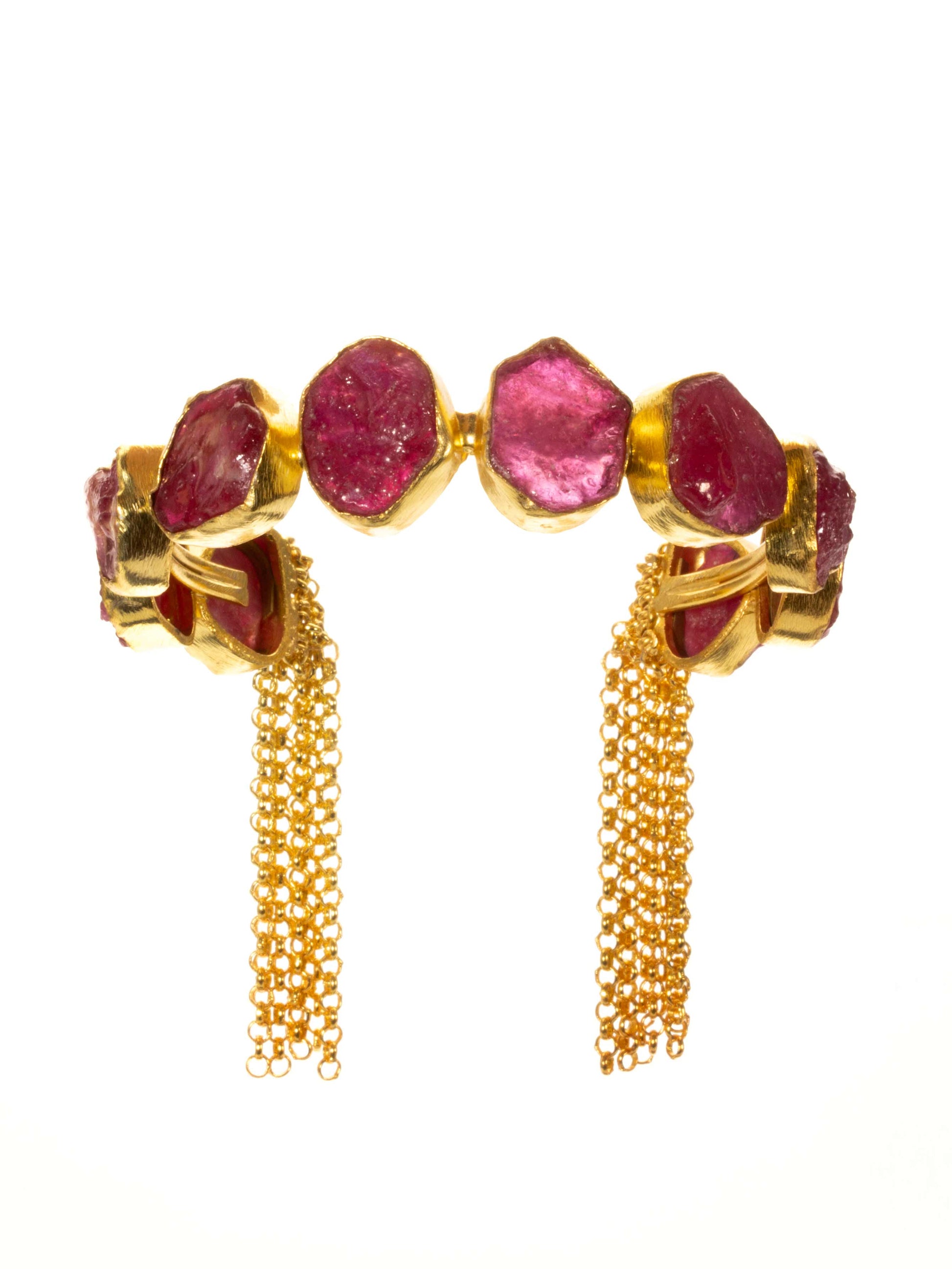 Luxe gold tassel cuff in ruby