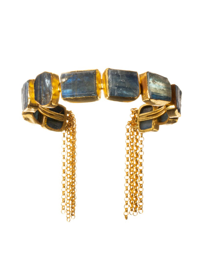 Luxe gold tassel cuff in blue kyanite
