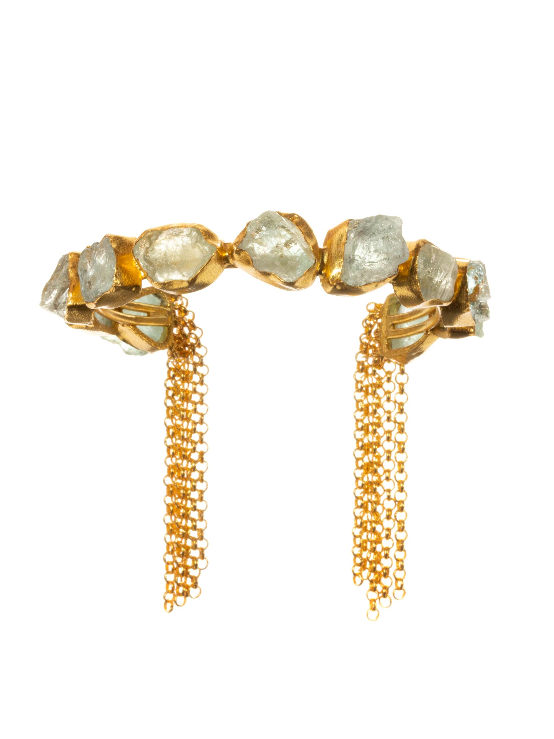 Luxe gold tassel cuff in aquamarine