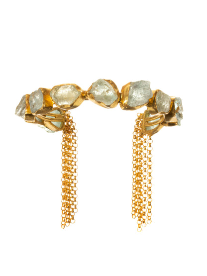 Luxe gold tassel cuff in aquamarine