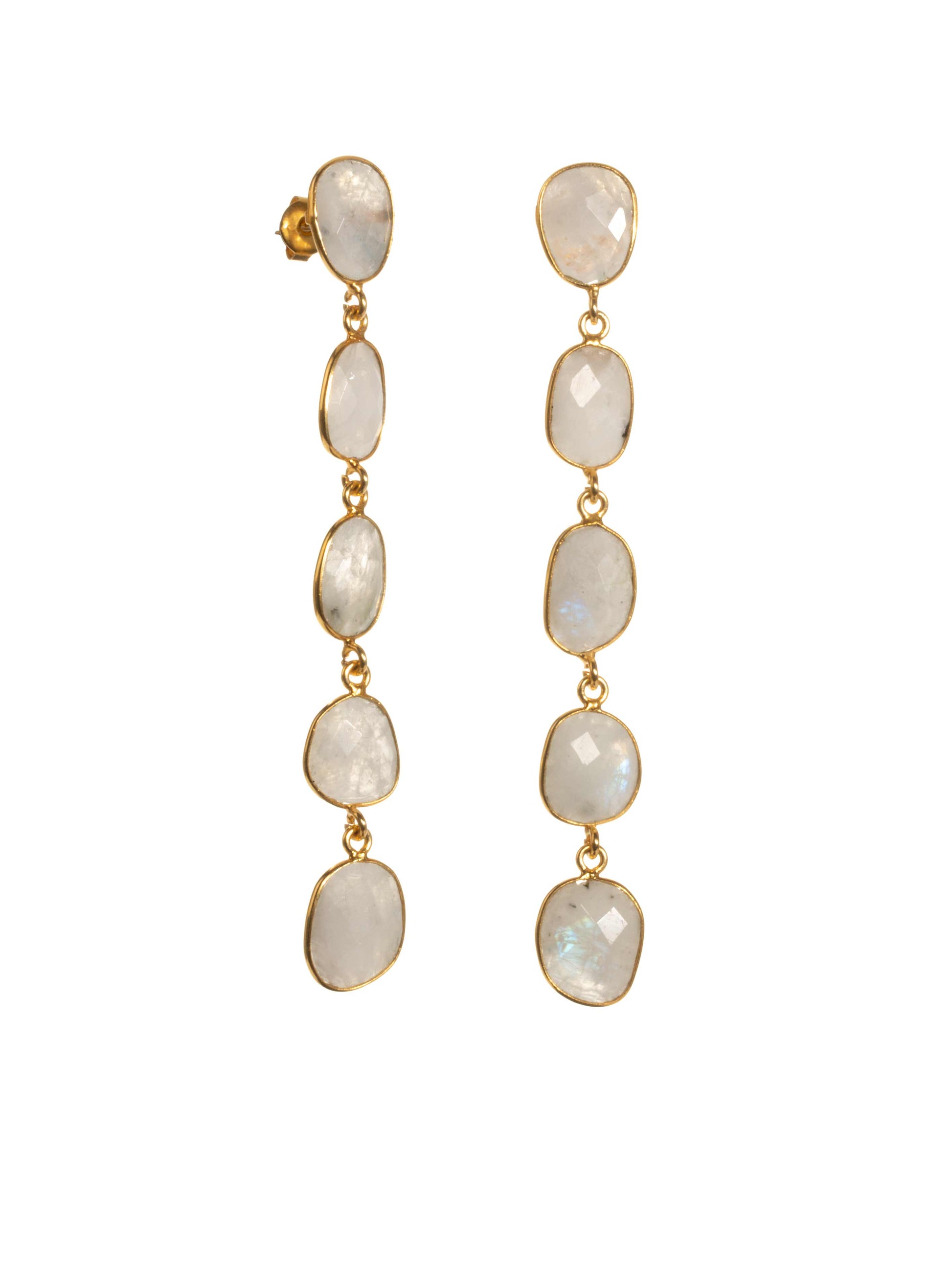 Moonstone earrings in a gold plated six drop stud