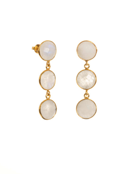 Gold Luxe earrings - triple drop rainbow moonstone