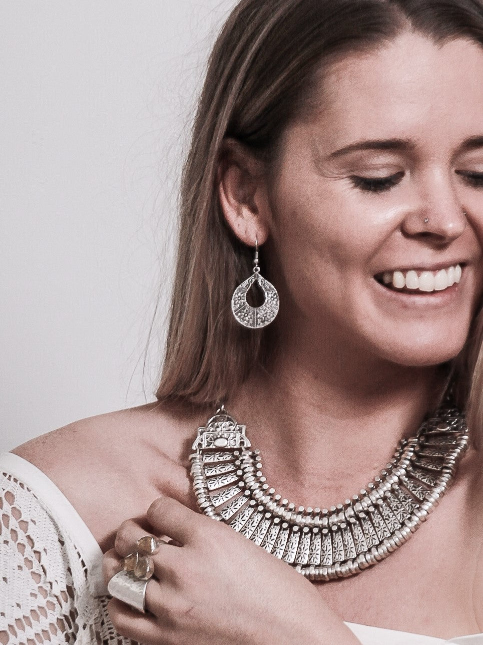 Lady wearing bohemian jewellery