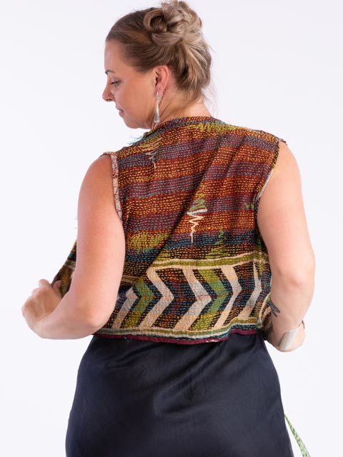 Bohemian, Gypsy, Hippy Vest Earthy Batik - Size 12
