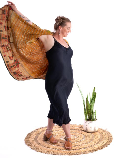 Kimono - silk reversible featuring hand stitching and pockets - village scene 2