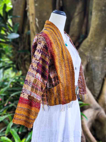 Boho Silk Chic Jacket. Tar Tan Size 10