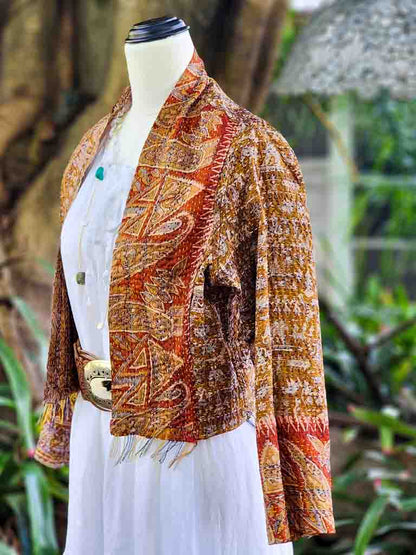 Boho Silk Chic Jacket. Tar Tan Size 10