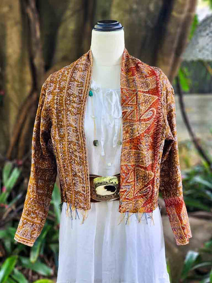 Boho Silk Chic Jacket. Tar Tan Size 10