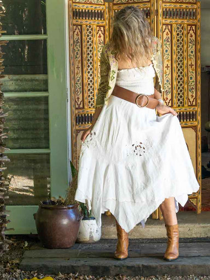 A linen skirt made from old table cloths