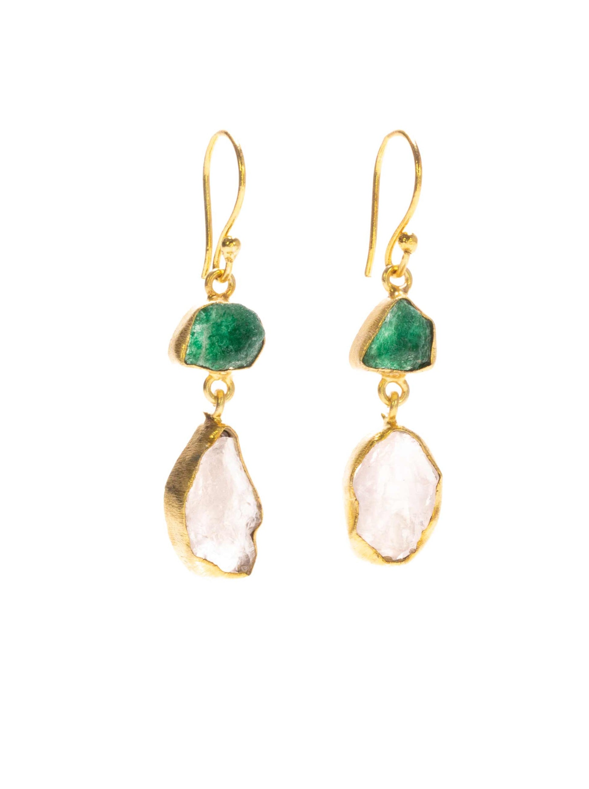 Gold Luxe earrings - aventurine and rose quartz earrings