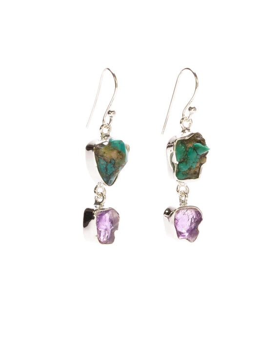 Turquoise and amethyst silver earrings