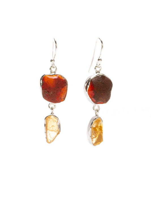 Silver Earring Double Carnelian & Citrine