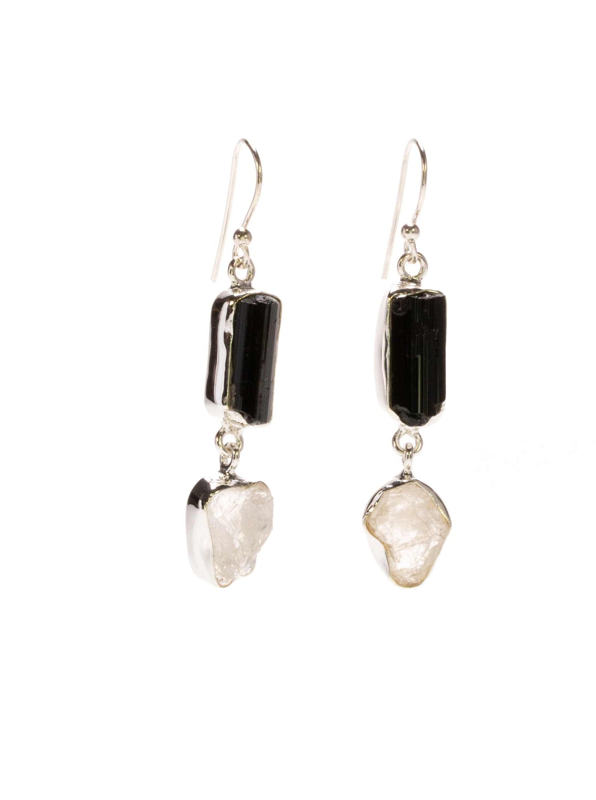 Black and white crystal earring in silver