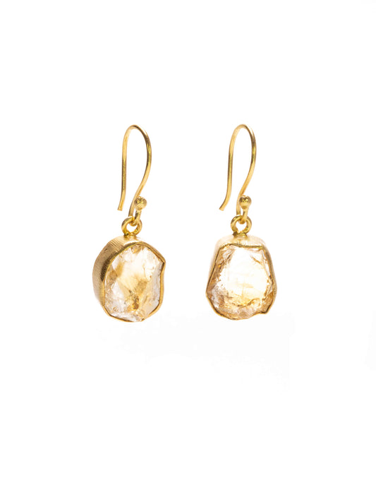 Gold Luxe earrings - single drop raw crystals set in gold plate