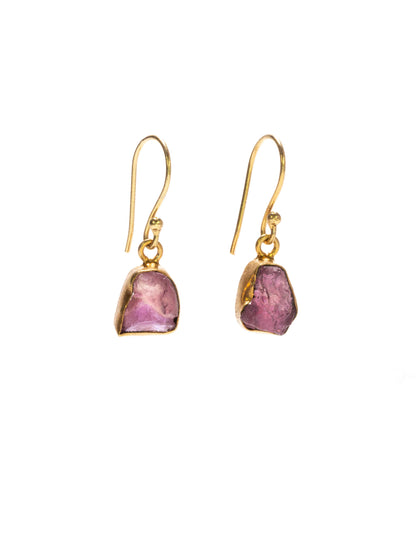 Gold Luxe earrings - single drop raw crystals set in gold plate